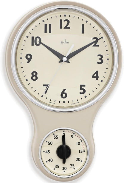 Acctim Kitchen Time 20cm Timer Quartz Retro Style Domed Glass Lens Wall Clock Available Multi Colour