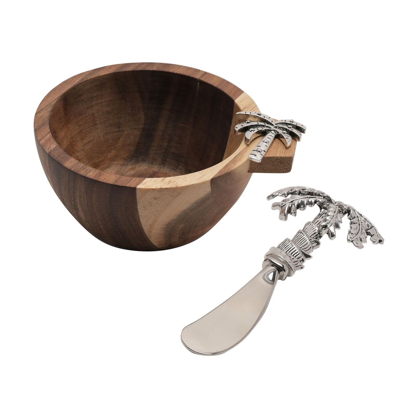 Hestia Acacia Dip Bowl and Spreader Set Palm Tree