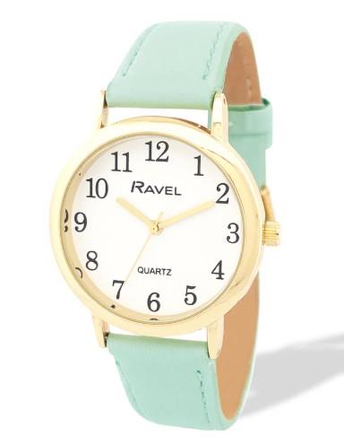 Ravel Ladies Basic Medium Gilt Case White Dial Leather Strap Watch Available Multiple Colour