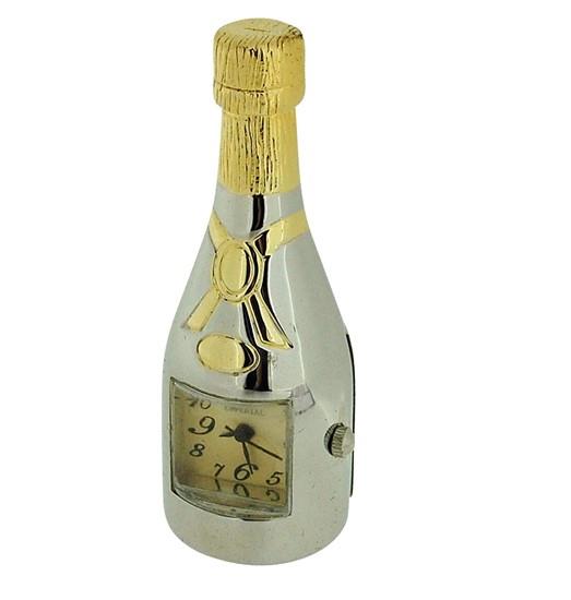 Miniature Clock Two tone Plated Champagne Bottle clock Solid Brass IMP1031- CLEARANCE NEEDS RE-BATTERY