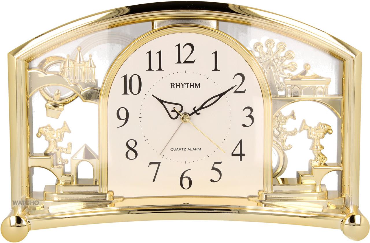 Rhythm Alarm Mantel Clock with rotating Pendulum Gilt