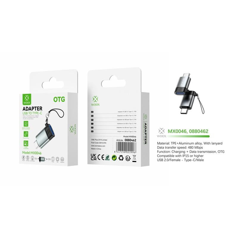 Woox USB/F to Type C/M Plug & Play Adapter for Charging & Data Transfer