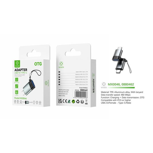 Woox USB/F to Type C/M Plug & Play Adapter for Charging & Data Transfer