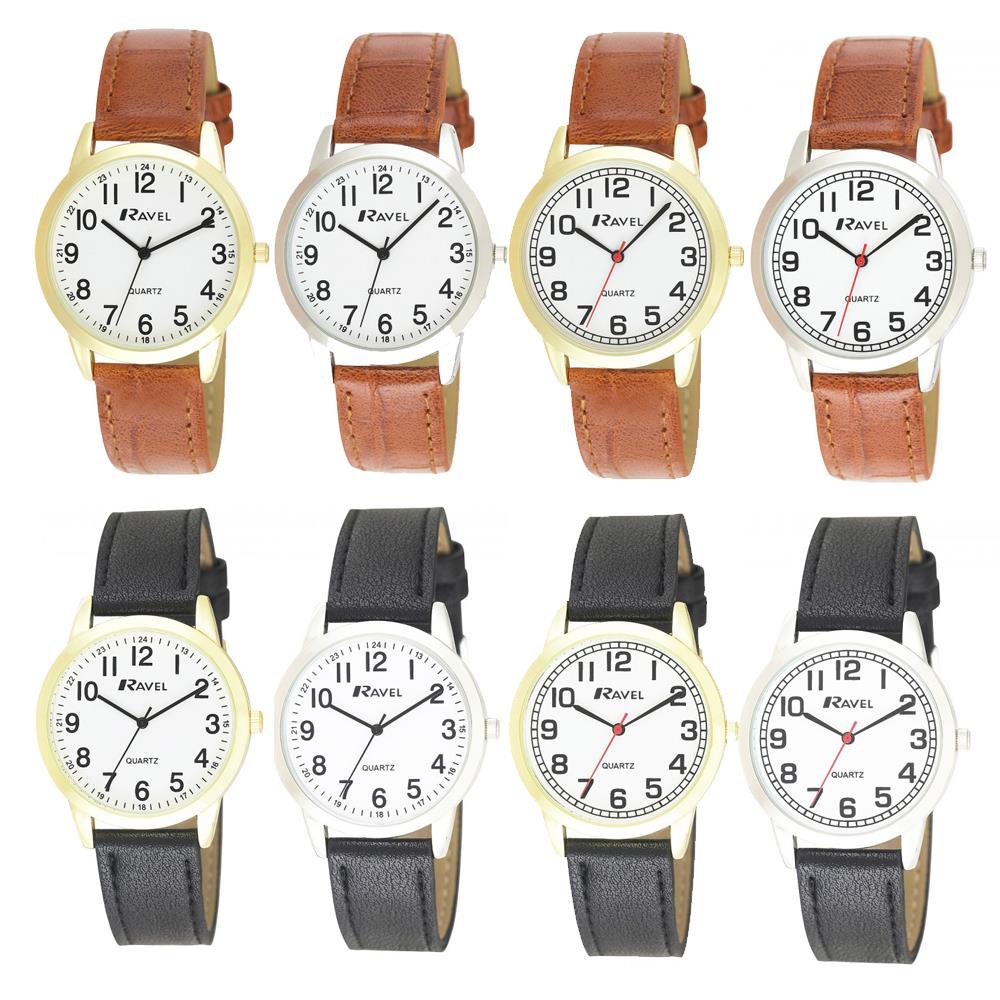 Ravel Mens Basic Classic Leather Strap Watch R0132GC Available Multiple Colour