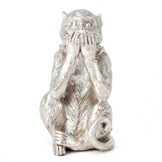 Hestia Silver Resin Monkey Figurine - Speak No Evil 20cm