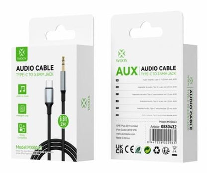 Woox 3.5mm Aux to Type C Braided Plug & Play Audio Cable, 6.6ft 2m, Black