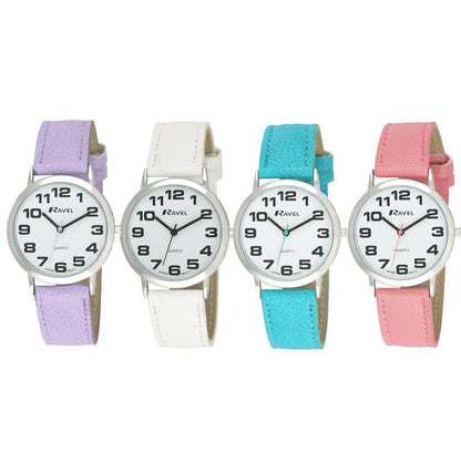 Ravel Unisex Gents/Ladies Classic Big Dial Leather Strap Watch R0105.13U Available Multiple Colour