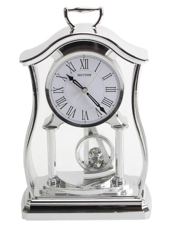 Rhythm Silver Pendulum & Acrylic Decor Roman Dial Mantel Clock