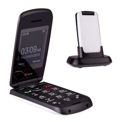 TTfone Star SOS Bluetooth Radio flip senior phone TT300 White + Charging Dock