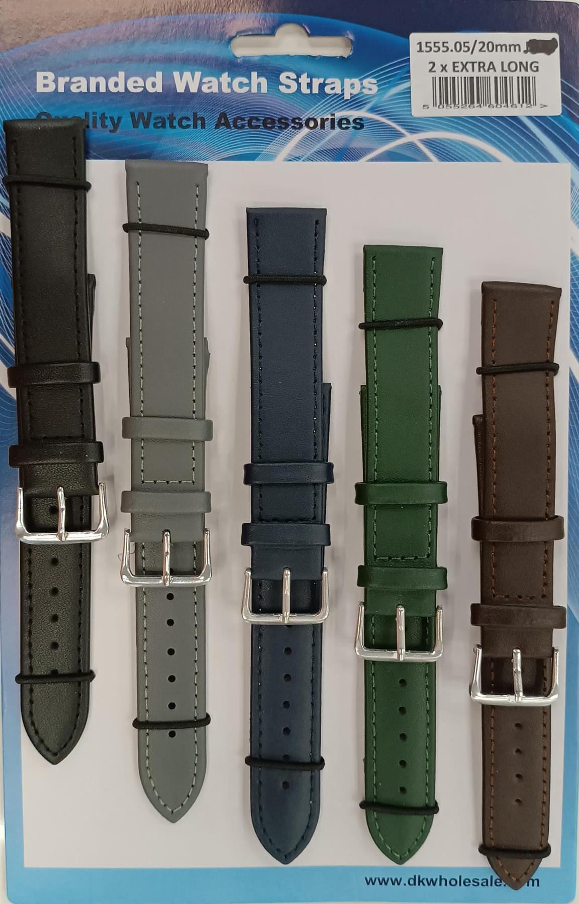 1555.05 2X Extra Long Mix Colour Leather Watch Straps Pack of 5 AVailable From 18MM - 22MM