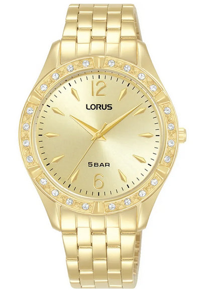 Lorus Ladies Bling Stone Set Gold Dial Bracelet Watch RG263WX9