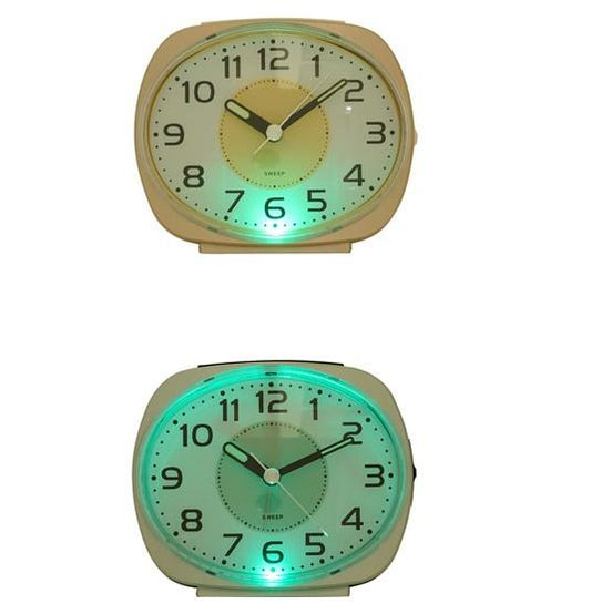 Wm.Widdop Silent Sweep Oval Face Blinking Light Alarm Clock 9506 Available Multiple Colour