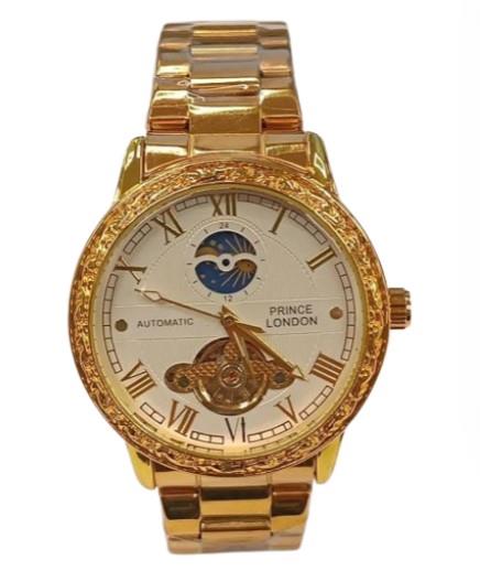 NY London Mens Automatic White Dial Analogue Gold Plated Metal Strap Bracelet Watch