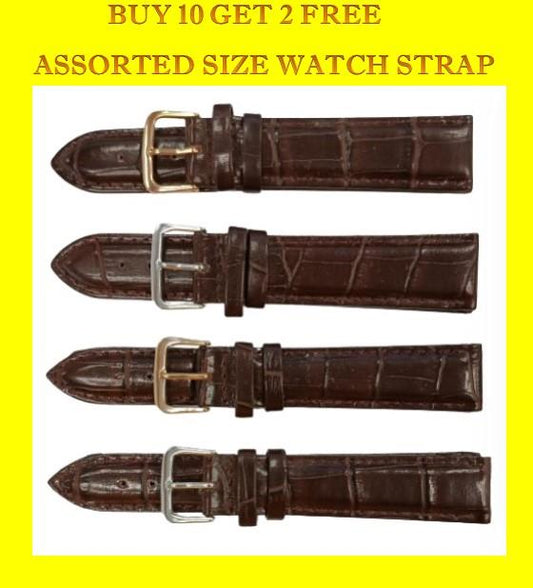 Classic Dark Brown Padded Crocodile Leather WATCH STRAP BUY 10 GET 2 FREE ASSORTED SIZE 18mm-20MM