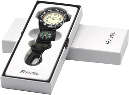 Ravel Mens Fashion Nylon Clip-On Carabiner with Compass and Luminous Dial Analogue Watch Available Multiple Colour