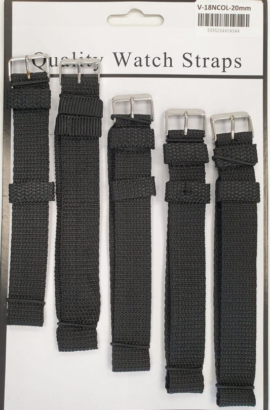 Nylon fabric watch strap 5pk V18NB Available Sizes 18mm - 22mm