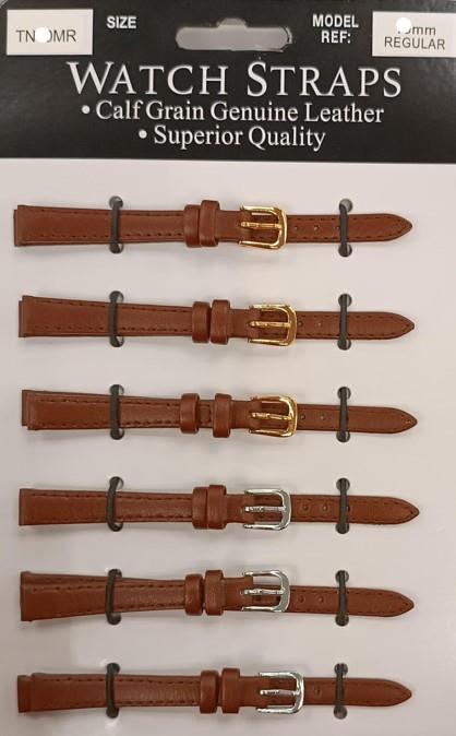 TNMR Tan calf regular watch straps card of 6 Available Size 10MM - 24MM