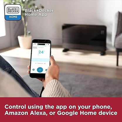 BLACK+DECKER 2000W Smart Glass Panel Heater with Digital Adjustable Thermostat, Black - BXCV41011GB