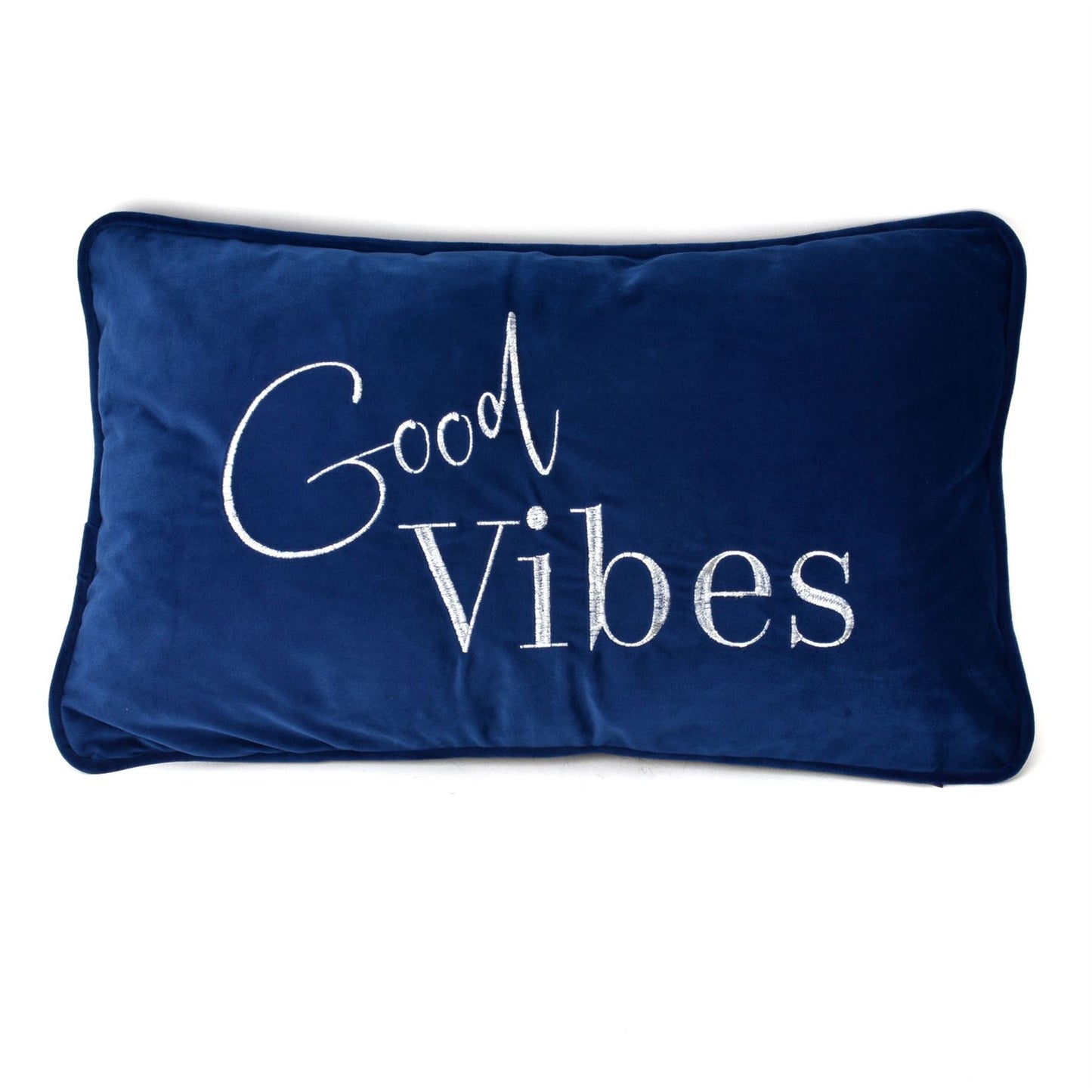 Hestia Blue Velvet Cushion 'Good Vibes' 50cm