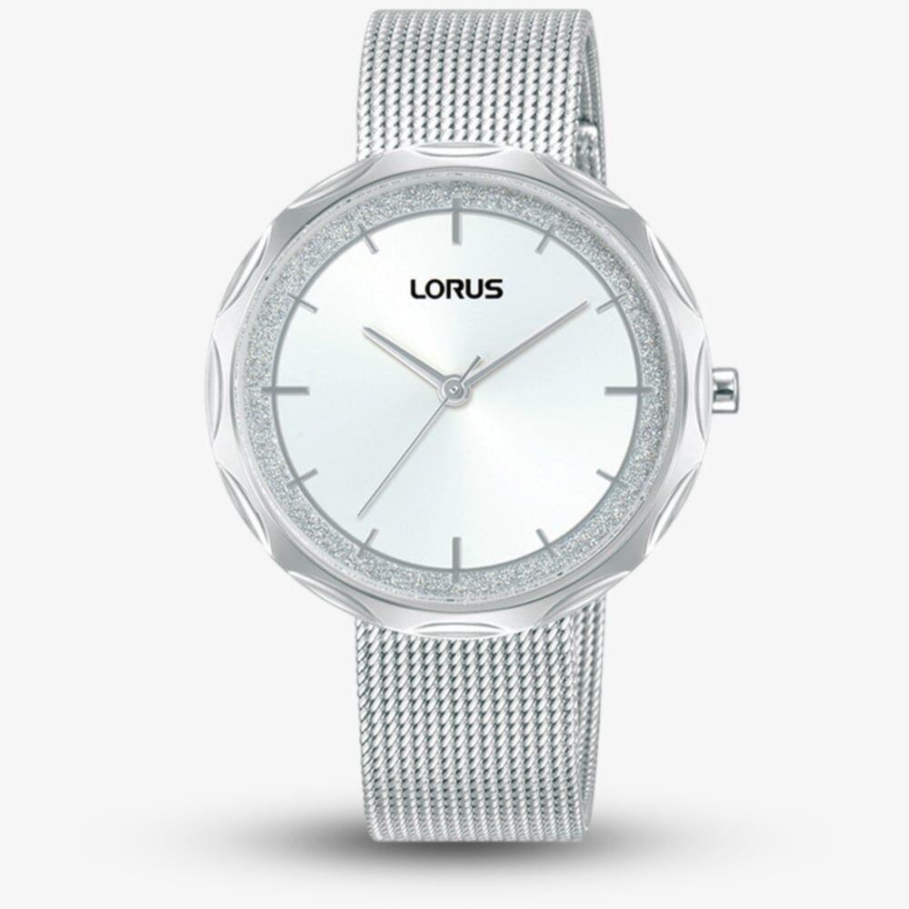 Lorus Ladies Bling Fashion White Dial Stainless Steel Mesh Bracelet Watch
