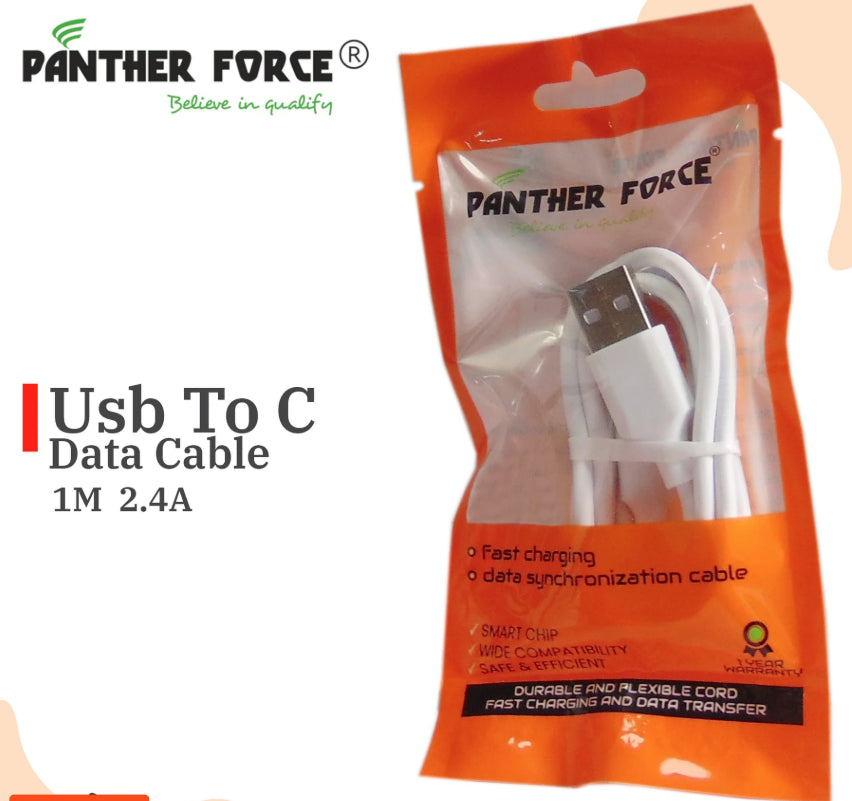 Panther Force 1M USB - Type C Cable - Pack of 25pc (0.40p/each)
