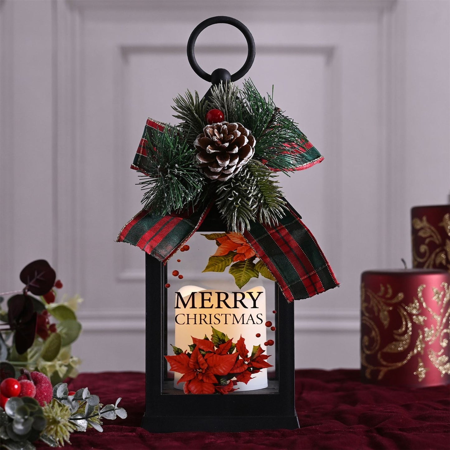 Christmas Lantern with Warm White LED Candleight