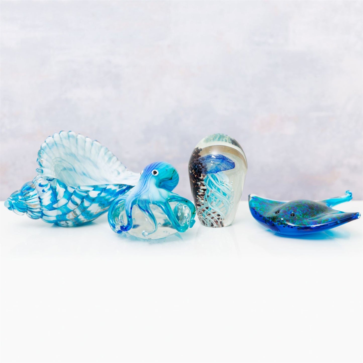 Objets d'art Glass Figurine - Blue Octopus on Rock