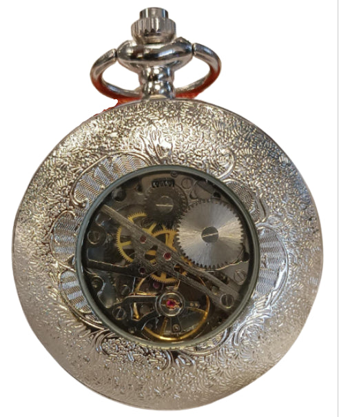 Mens & Ladies Mechanical Hand Winding Half Hunter Steampunk Silver Pocket Watch