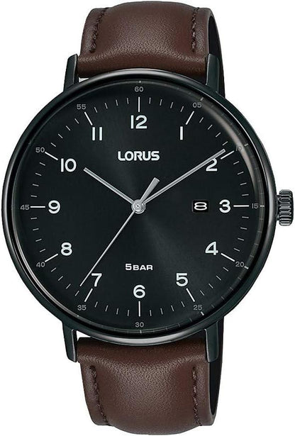 Lorus Mens Black Date Dial Brown Leather Strap Watch RH985MX9 BRAND NEW BUT NEEDS BATTERY