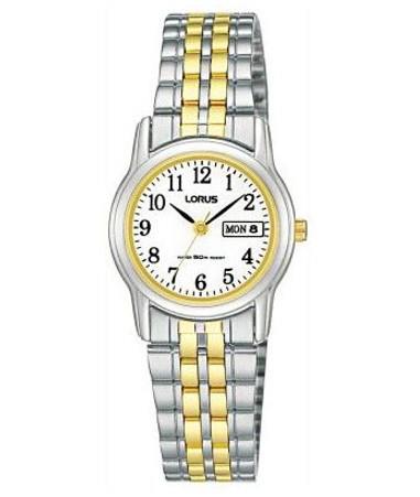 Lorus Ladies Day Date White Dial 2 Tone Stainless Steel Bracelet Watch RXU11AX9 BRAND NEW BUT NEEDS BATTERY