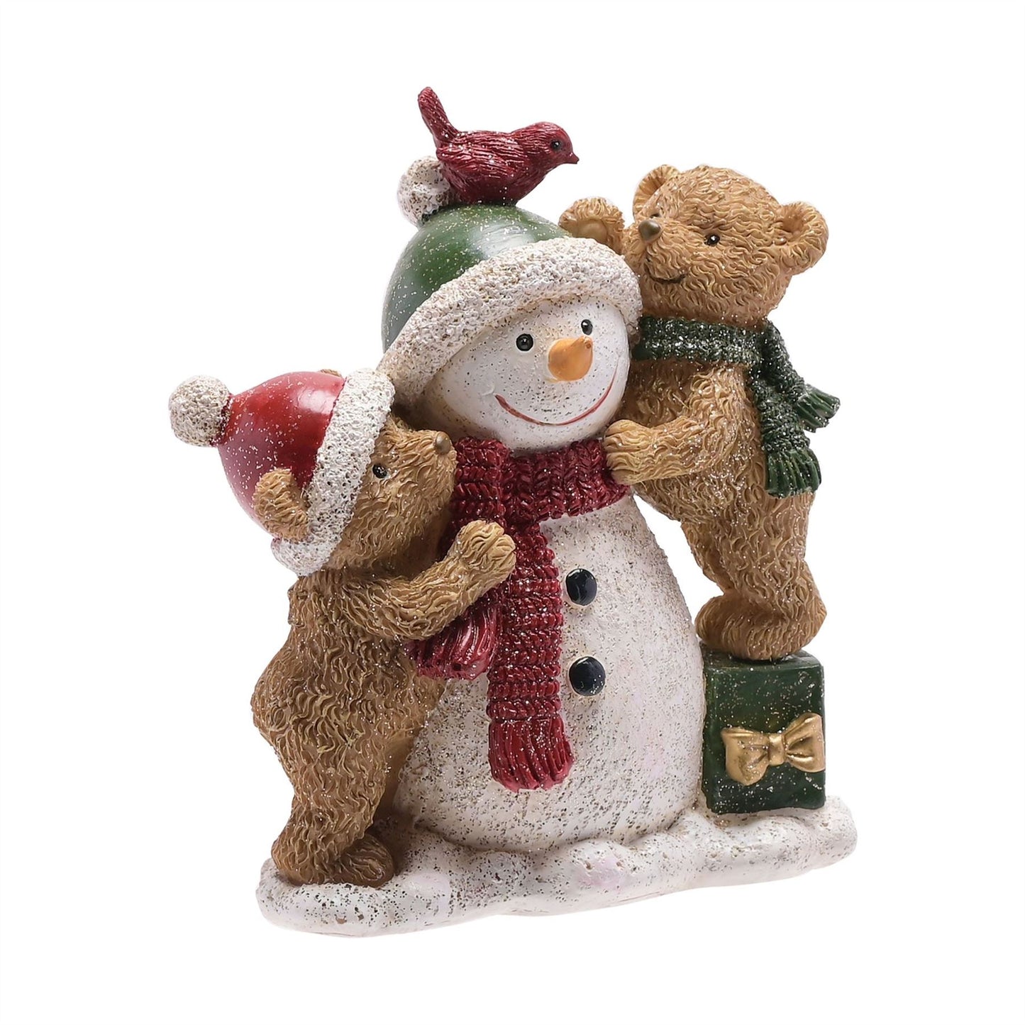 Snowman and Teddy Bears Scene Figurine