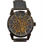 NY London Mens Automatic Dial Analogue Gun/Black Leather Strap Watch