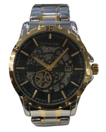 Christyan Arden Mens Fashion Dated Dial Analogue Black/2Tone Metal Bracelet Strap Watch