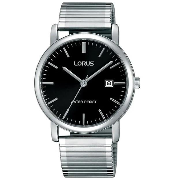 Lorus Mens Dated Black Dial Stainless Steel Expander Bracelet Watch RG857CX5