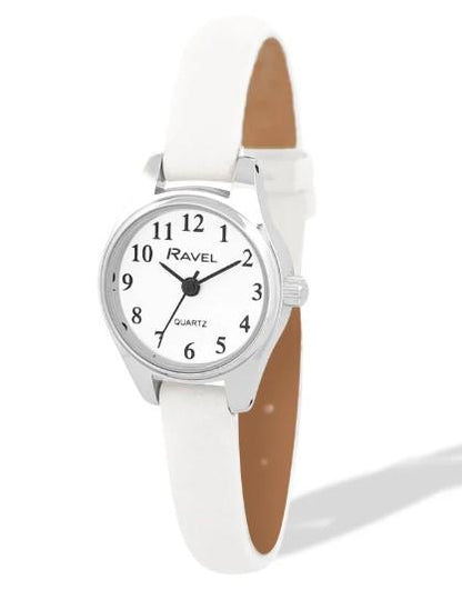 Ravel Ladies Round Petite Case Clear Numeral with Leather Strap Watch Available Multi Colour