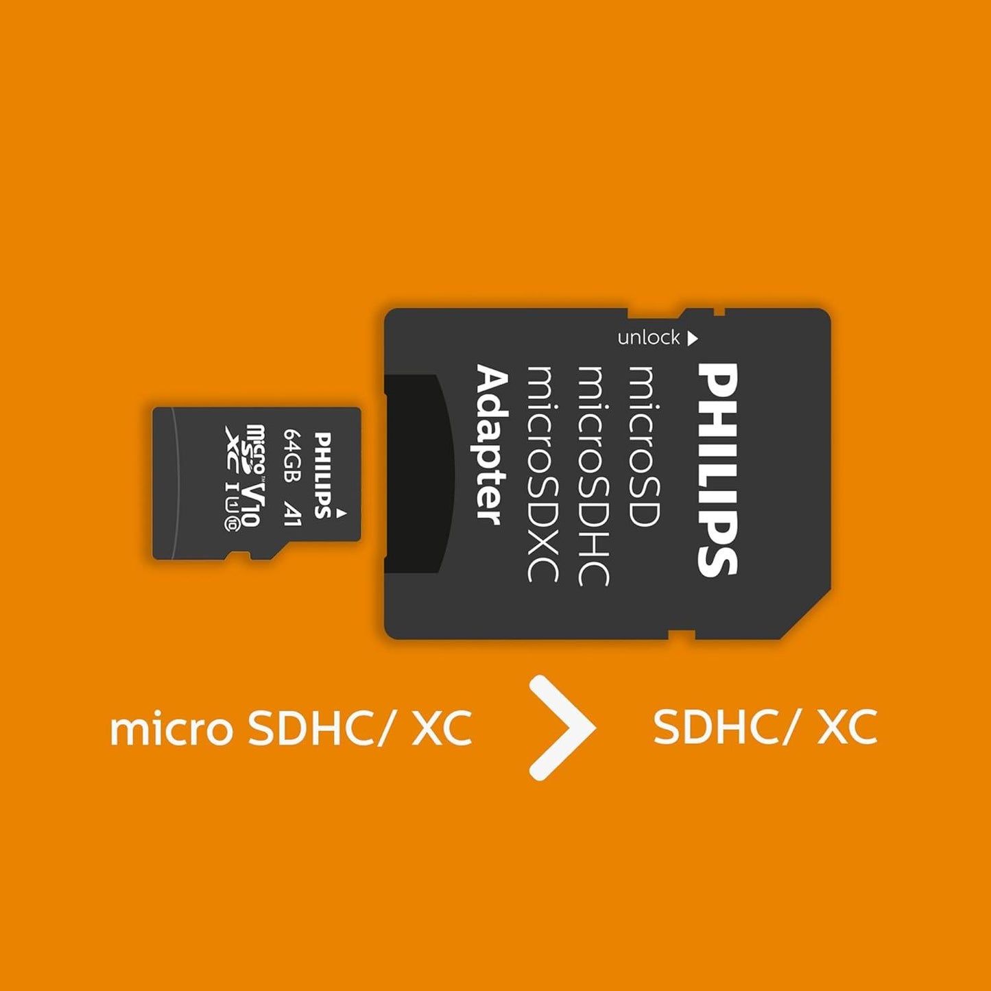 Philips - Micro SDHC 64 GB Class 10 Memory Card + Adapter