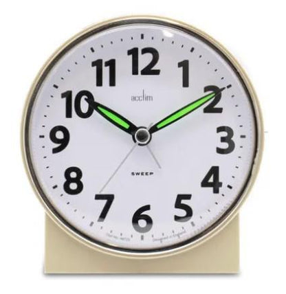 Acctim Micah Round Mid Sized Bedside Non Ticking Quartz Alarm Clock 1647 Available Multiple Colour