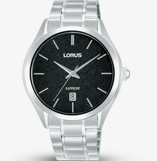 Lorus Mens Classic Black Dial Stainless Steel Bracelet Watch