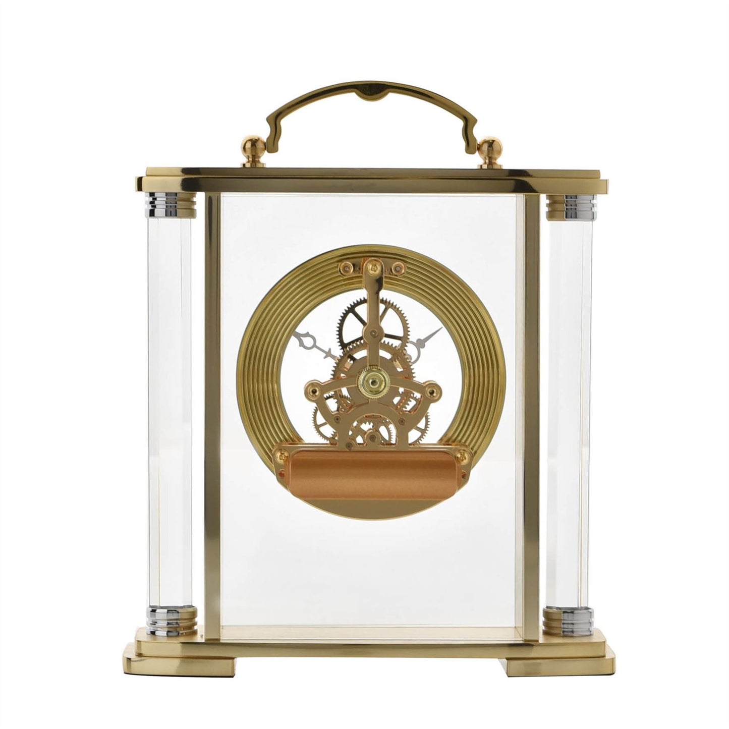Wm. Widdop Mantel Clock with Handle Skeleton Movement W2918-19 Available Multiple Colour