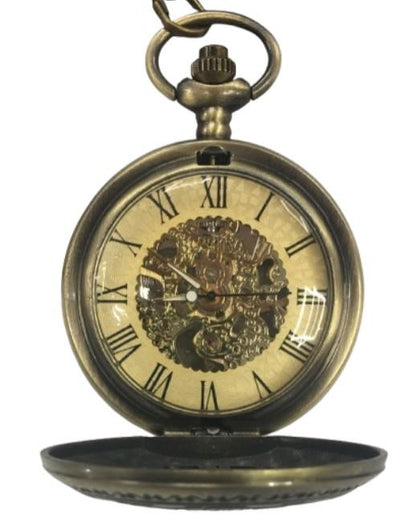 Mens & Ladies Mechanical Hand Winding Half Hunter Steampunk Bronze Pocket Watch