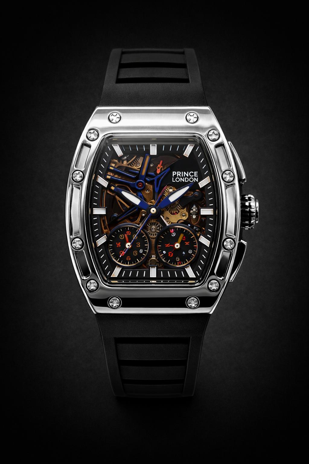 NYL Mens Automatic Mechanical Dial Black Rubber Watch NY London