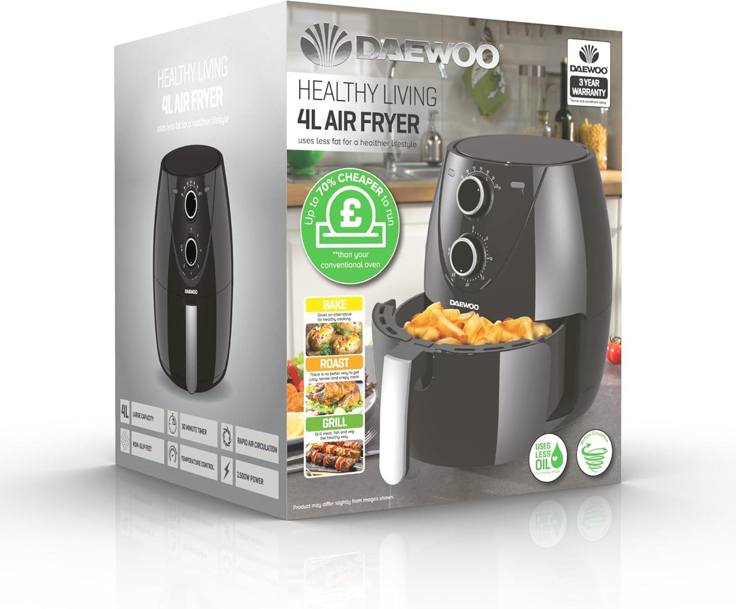 Daewoo Manual 4L Air Fryer Bake Roast & Grill