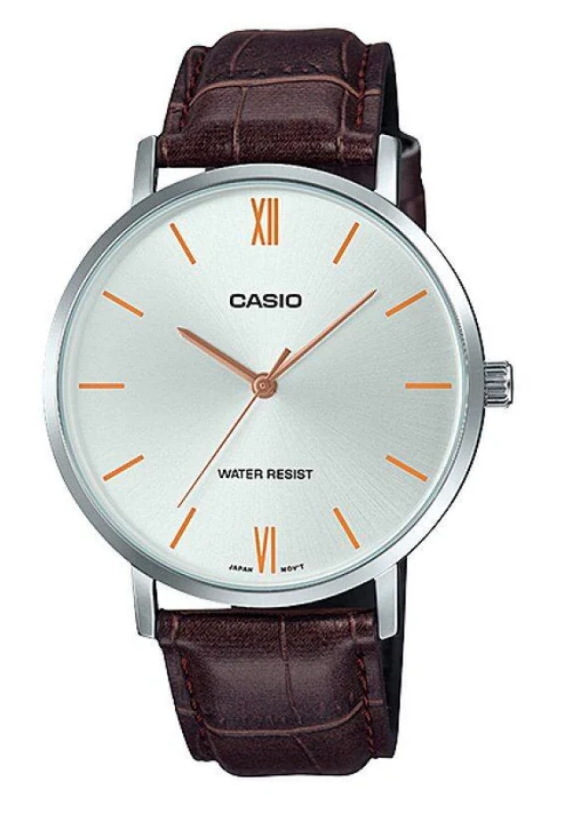 Casio Mens Classic Silver Dial Brown Leather Strap Wach
