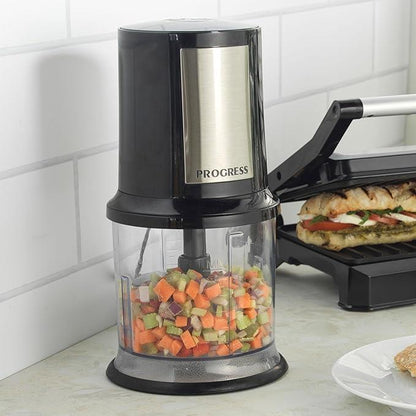 Progress Electric Food Chopper – Compact Food Processor, 500ml Chopping Bowl, Multifunctional Vegetable Chopper, Detachable Stainless Steel Twin Blade, One-Touch Operation, Non-Slip Base, 400W