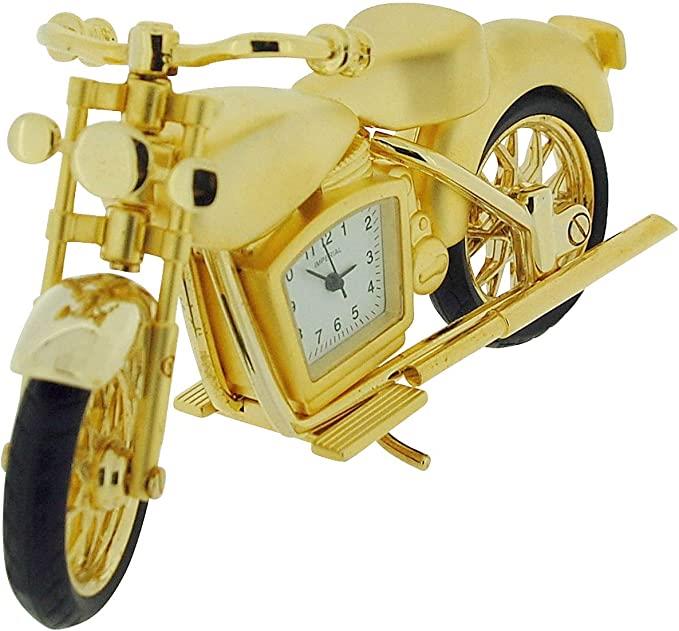 Miniature Clock Goldtone Motorbike Solid Brass IMP1066G - CLEARANCE NEEDS RE-BATTERY