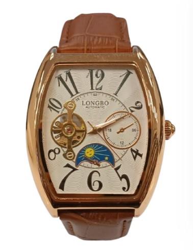 NY London Mens Automatic Dial Analogue Rose/Brown Leather Strap Watch