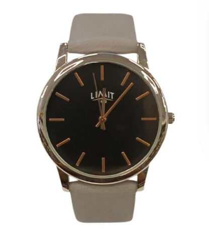 Limit Mens Basic Black Dial Grey Leather Strap Watch