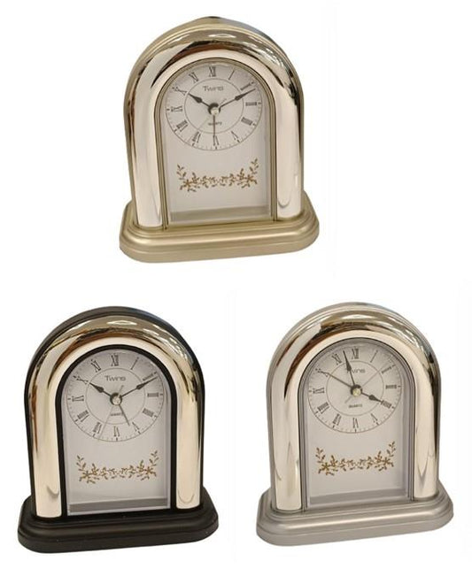 Twins Arch Roman Number White Dial Light/Snooze with Silent Sweep Alarm / Mantel Clock Available Multiple Colour