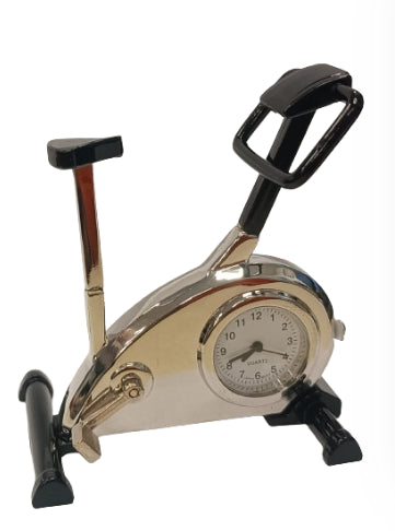 Miniature Clock Silver Plated Metal Gym Exercize Bike Equipment Solid Brass IMP1093 - CLEARANCE NEEDS RE-BATTERY