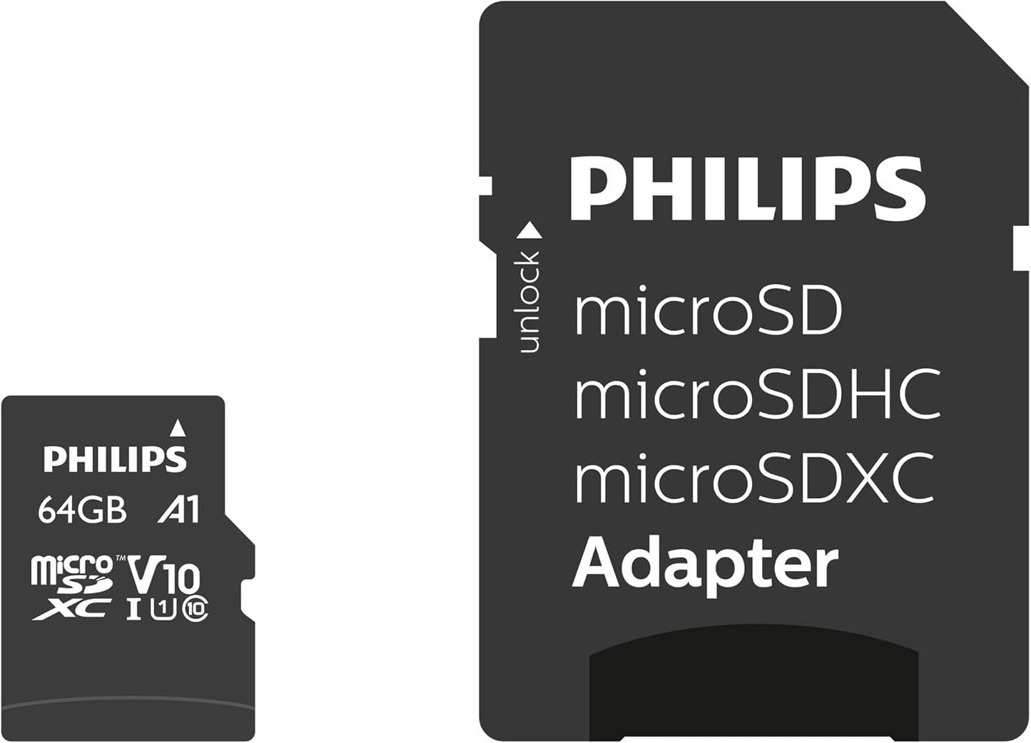 Philips - Micro SDHC 64 GB Class 10 Memory Card + Adapter